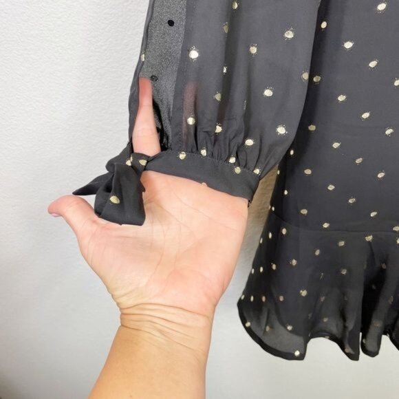 Gianni Bini Black & Gold Polka Dot Dress Size Small Bow Sleeve Ruffle Hem NWT - Picture 5 of 11